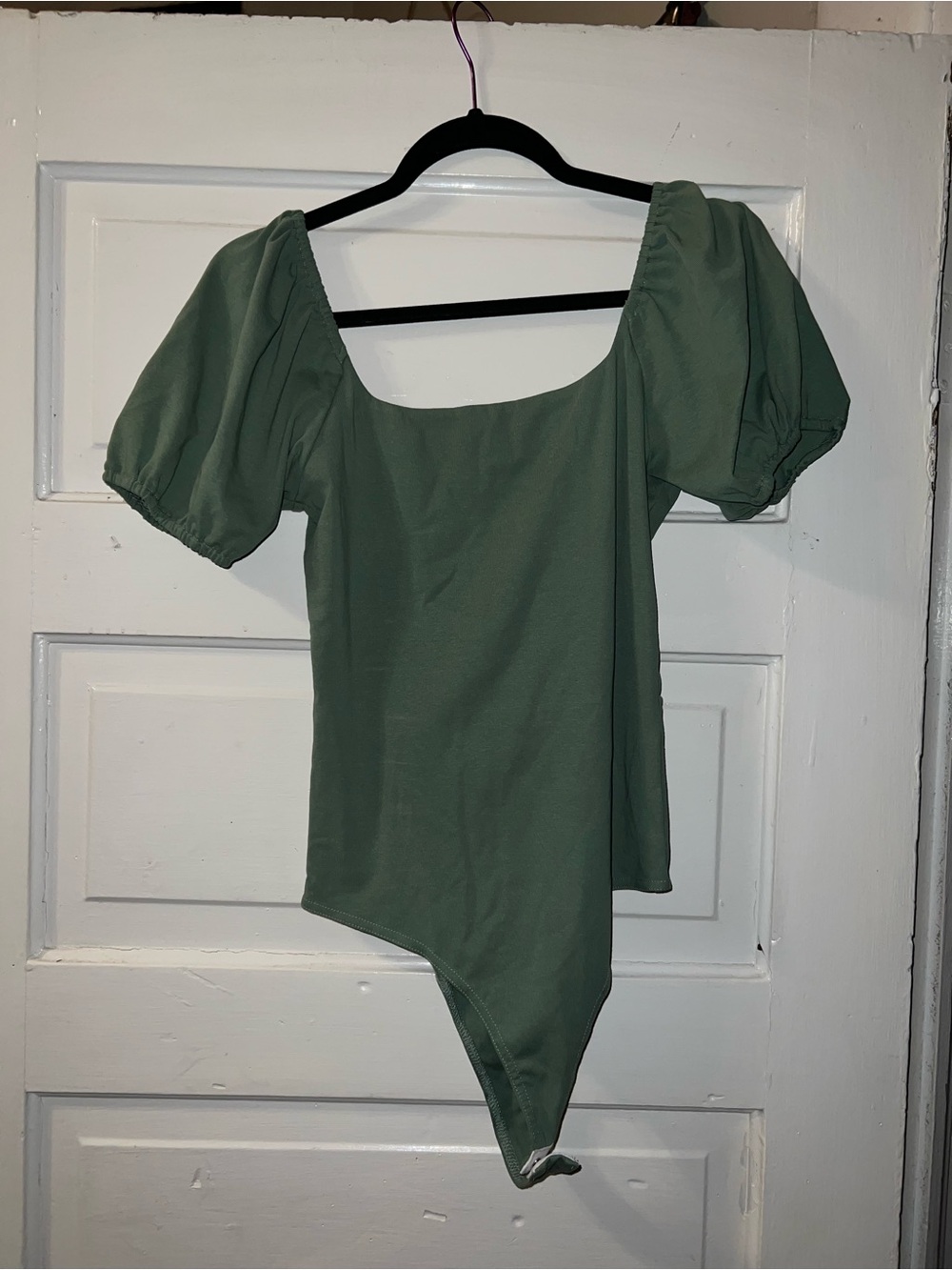 Women’s Puff Sleeve Square Neck Olive Green Bodysuit